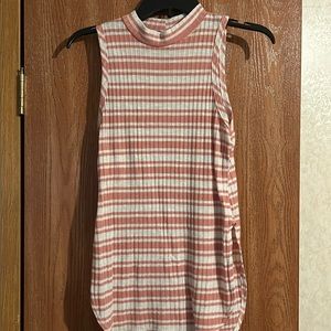 Pink and White Stripped Tank, Side Slits, High Neckline.